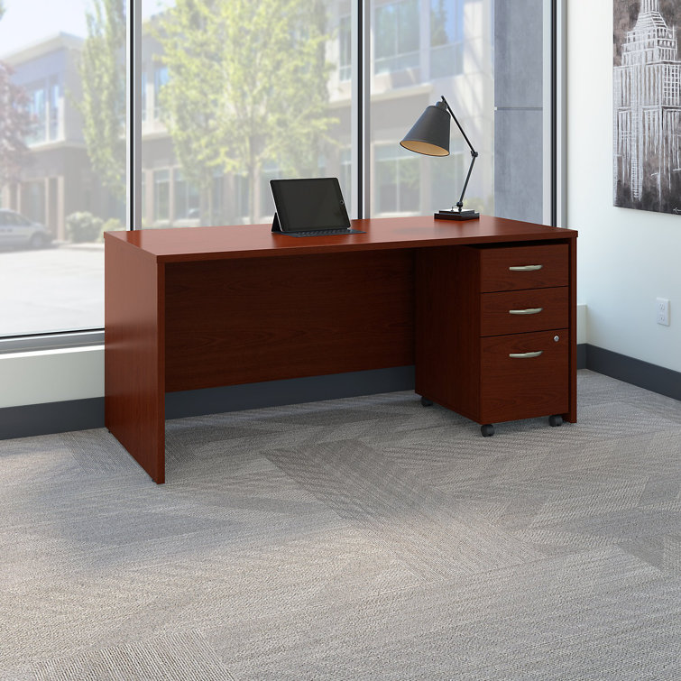 Mahogany 71" Home Office Desk with Filing Cabinet