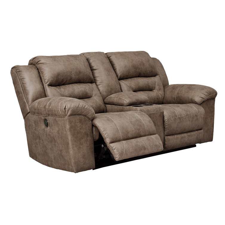 Fossil Brown Faux Leather Reclining Loveseat with Storage