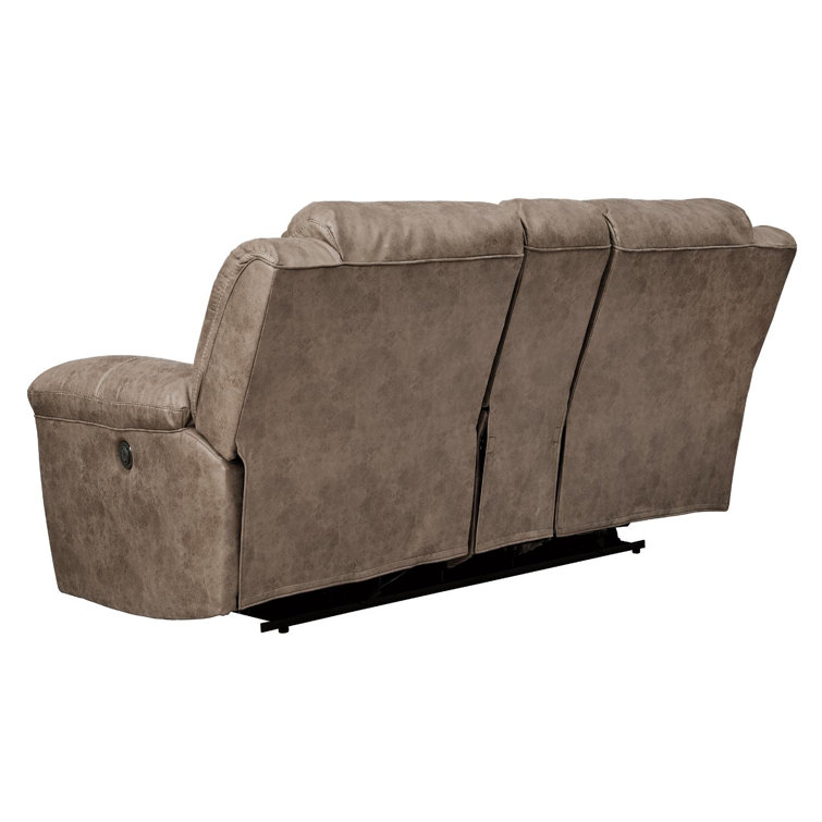 Fossil Brown Faux Leather Reclining Loveseat with Storage