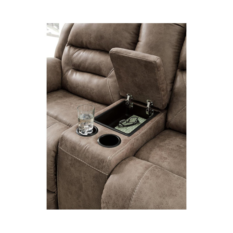 Fossil Brown Faux Leather Reclining Loveseat with Storage