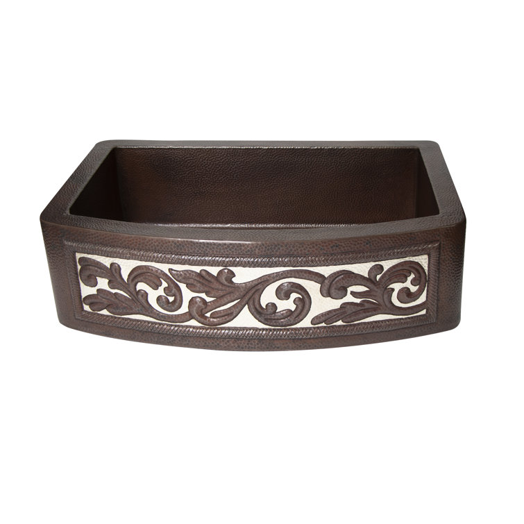 33'' Dark Copper Farmhouse Apron Kitchen Sink with Decorative Front