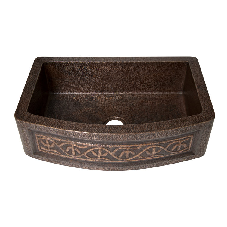 33'' Hammered Copper Farmhouse Apron Kitchen Sink with Cactus Design