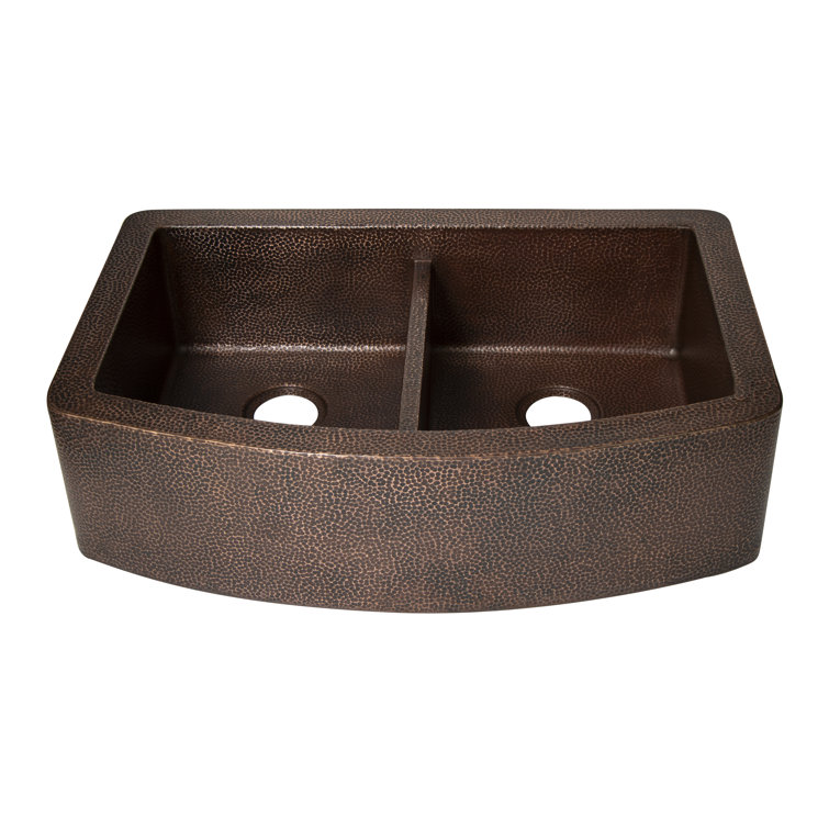 Ambiente 33" Double Well Hammered Copper Farmhouse Sink