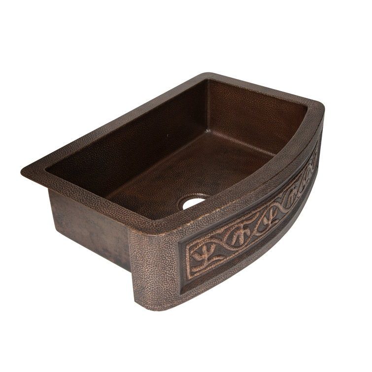 33'' Hammered Copper Farmhouse Apron Kitchen Sink with Cactus Design