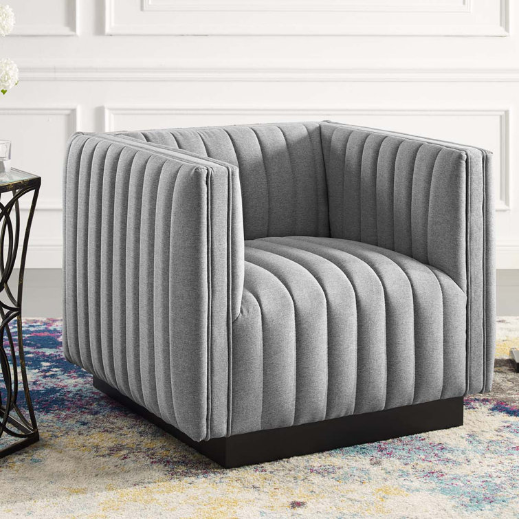 Elegant Light Gray Velvet Wood Base Accent Chair