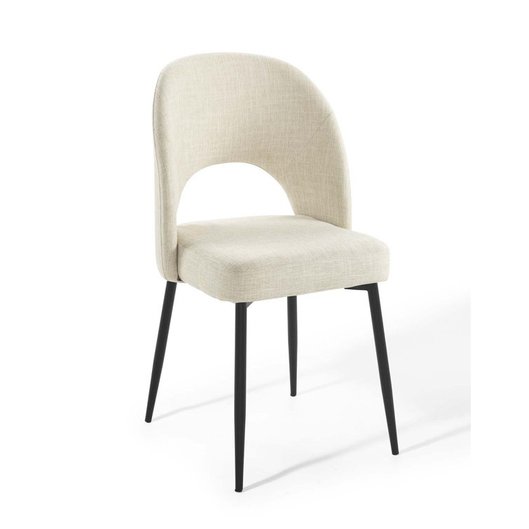 Black Beige Upholstered Bentwood Dining Side Chair with Metal Legs