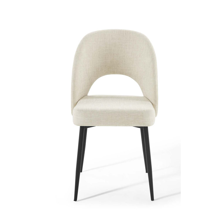 Black Beige Upholstered Bentwood Dining Side Chair with Metal Legs