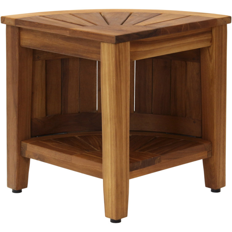 Kai Natural Teak Corner Shower Bench with Shelf