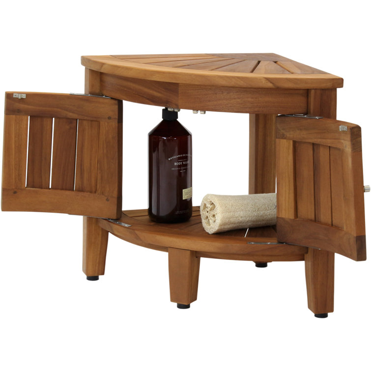 Kai Natural Teak Corner Shower Bench with Shelf