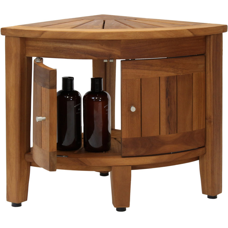 Kai Natural Teak Corner Shower Bench with Shelf