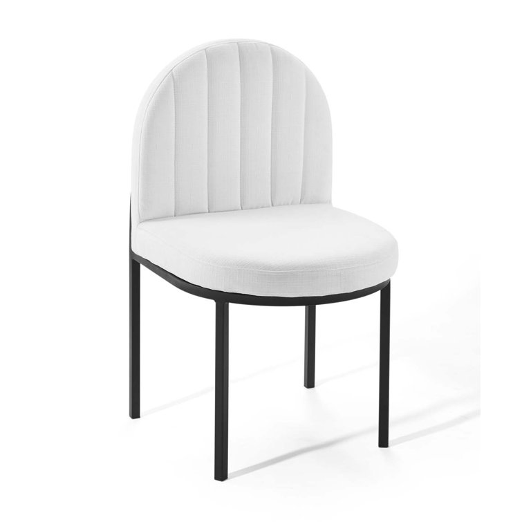 White Channel Tufted Upholstered Dining Side Chair with Black Metal Frame