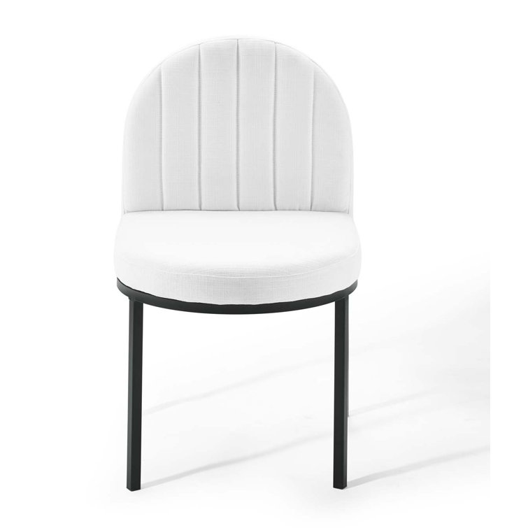 White Channel Tufted Upholstered Dining Side Chair with Black Metal Frame