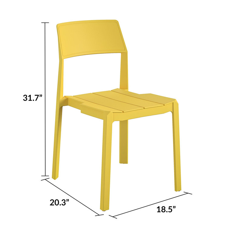 Bright Yellow Resin Armless Stacking Dining Chairs, 4-Pack