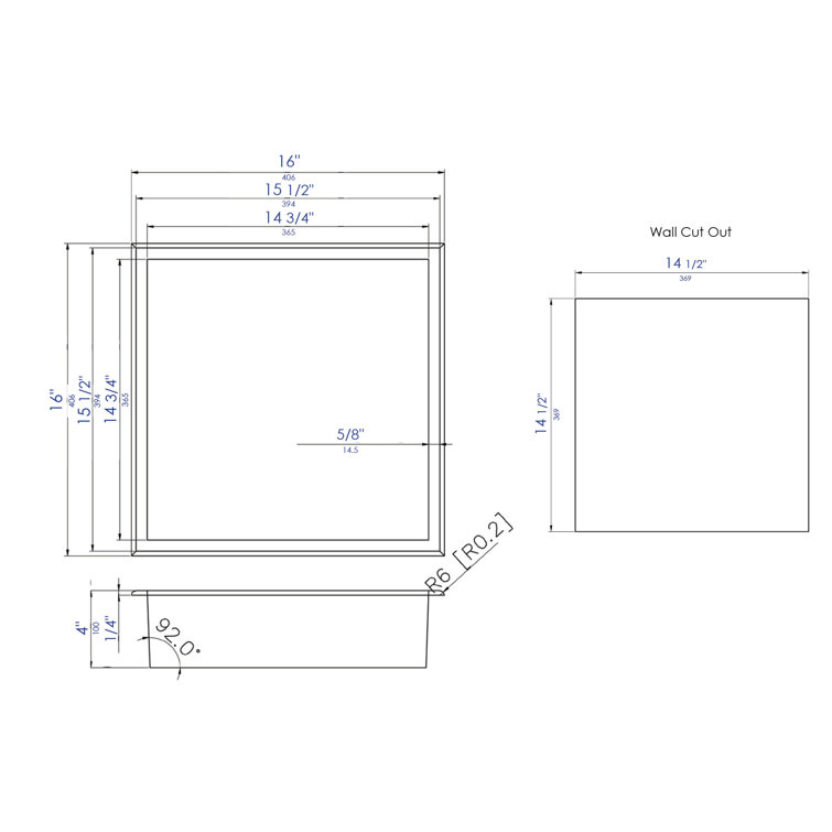 16" Polished Stainless Steel Square Shower Niche