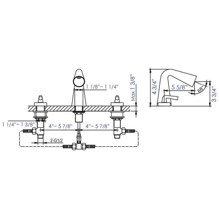 Polished Chrome Cone Waterfall Widespread Bathroom Faucet
