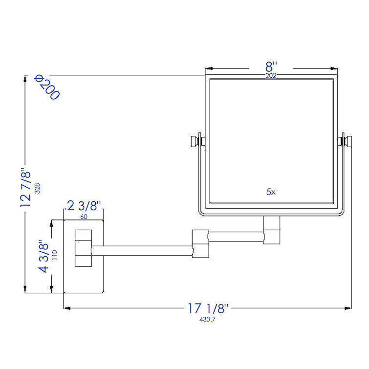 Polished Chrome 8" Square Wall-Mounted Dual Magnification Mirror