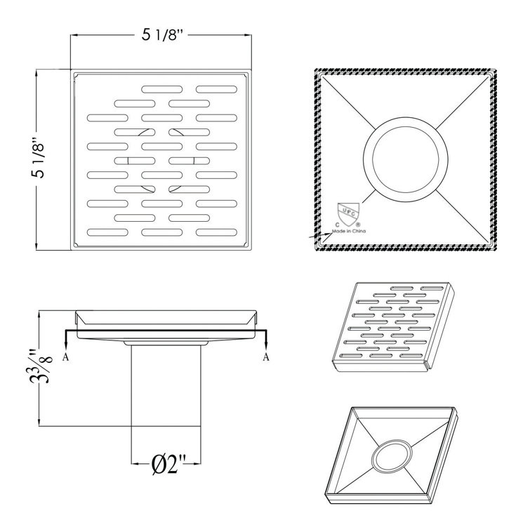 5.25'' Square Silver Stainless Steel Shower Drain