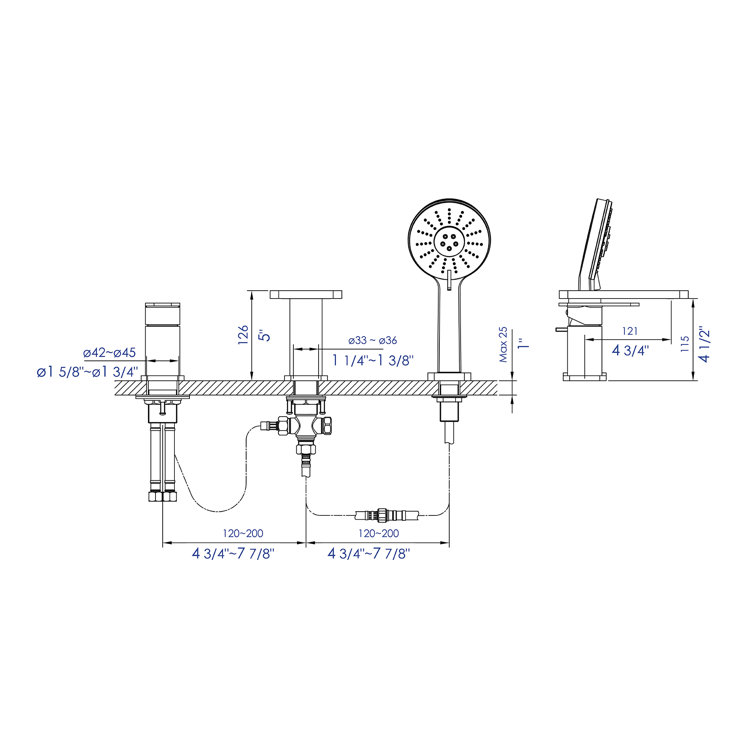 Polished Chrome Deck Mounted Tub Filler with Handheld Showerhead