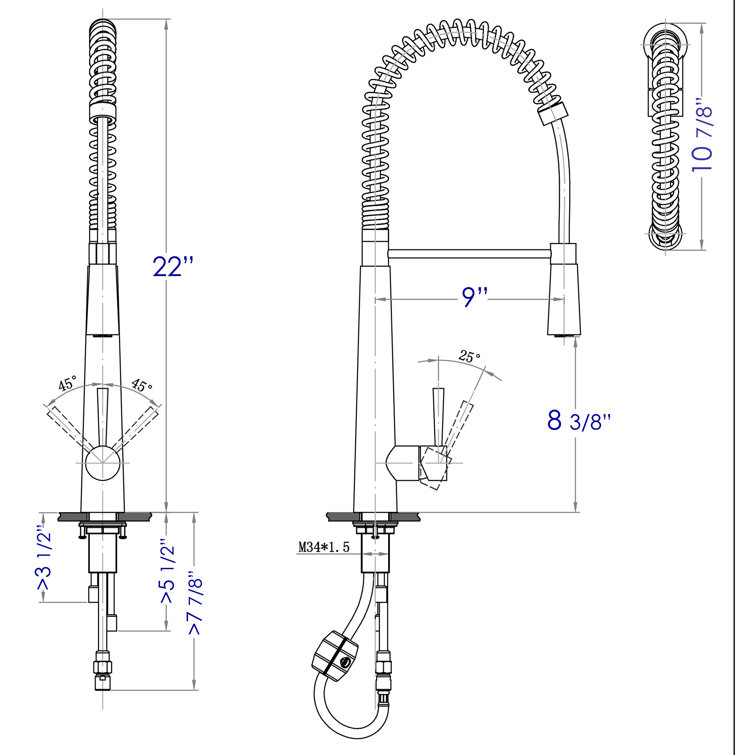 Stainless Steel Commercial Spring Kitchen Faucet with Pull-out Spray