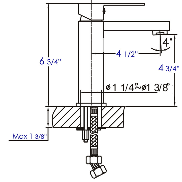 Brushed Nickel Single Lever Bathroom Faucet with Square Design