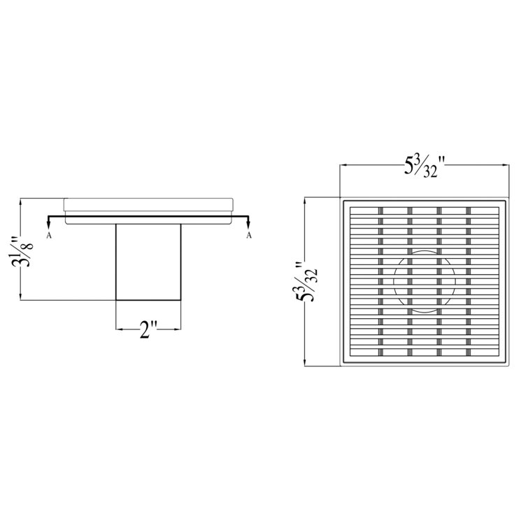 5.25'' Square Stainless Steel Shower Drain with Groove Lines