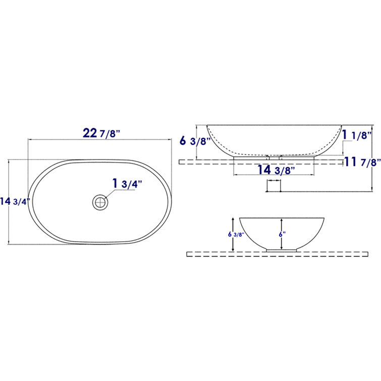 EAGO 23-Inch White Ceramic Oval Above-Counter Bathroom Sink