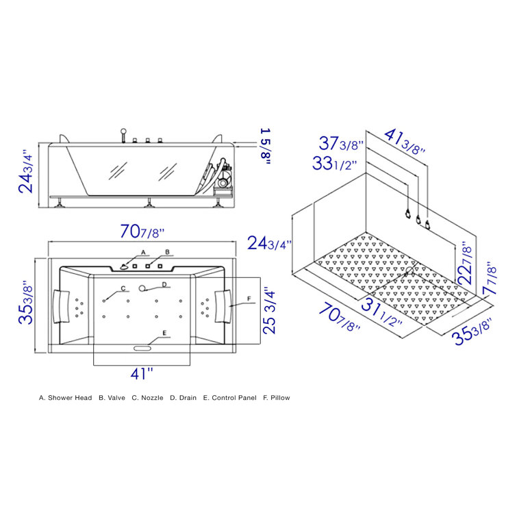 70.9'' White Acrylic Freestanding Whirlpool Bathtub with Glass Panel