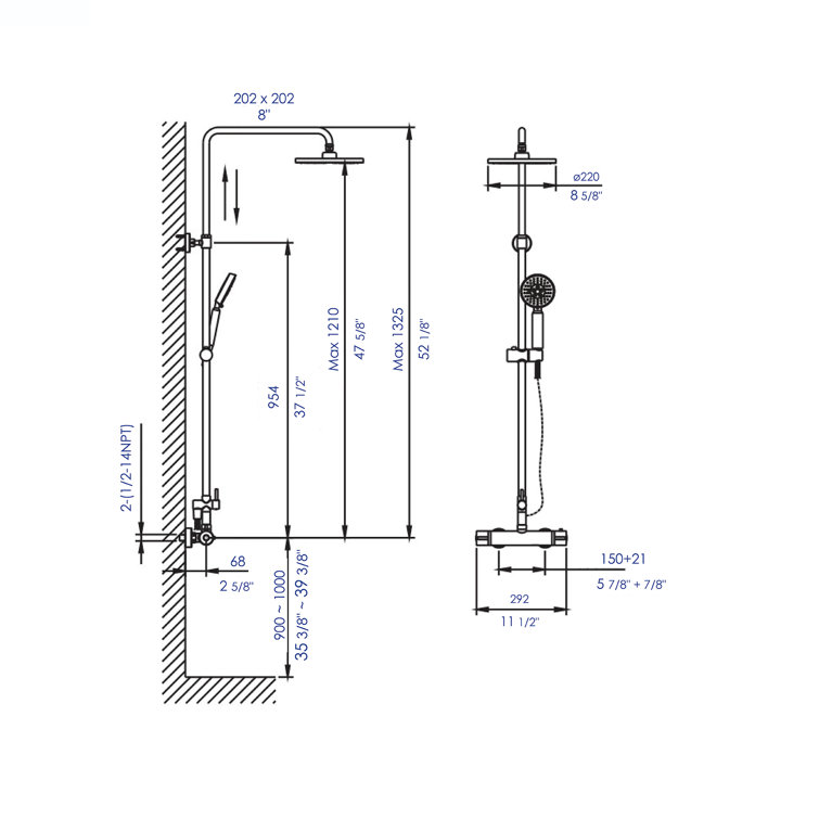 Brushed Nickel Adjustable Height Rain Shower System