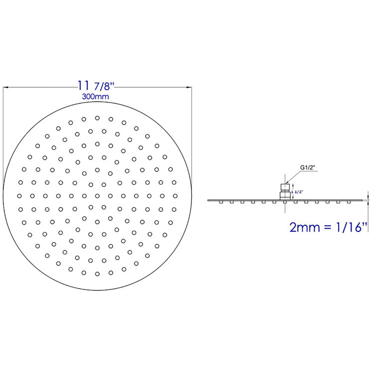 Matte Black 12" Round Ultra-Thin Stainless Steel Rain Shower Head