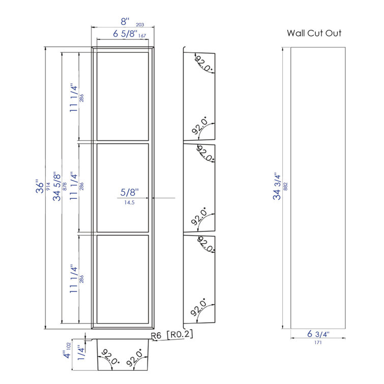Polished Stainless Steel Vertical Triple Shelf Shower Niche
