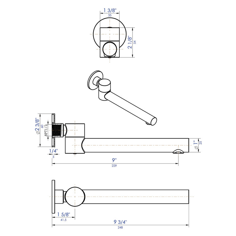 Brushed Nickel Wall Mounted Foldable Tub Spout