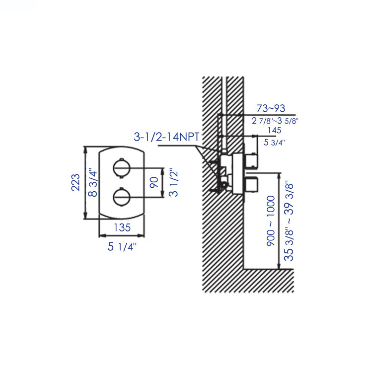 Brushed Nickel Wall-Mounted Thermostatic Shower Mixer with Round Knobs