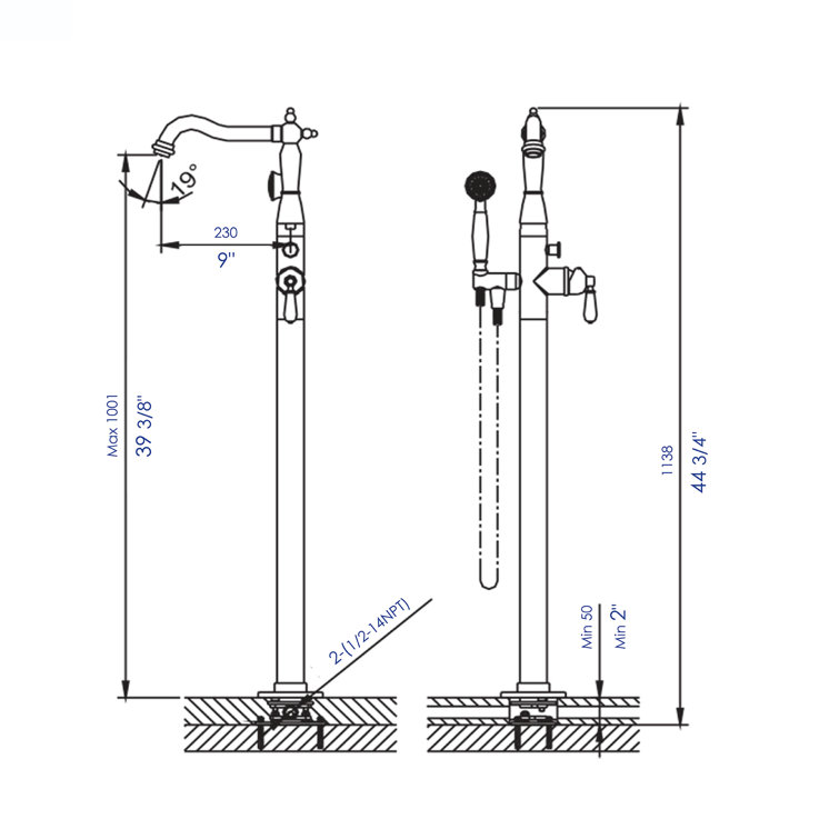 Polished Chrome Freestanding Tub Filler with Hand Shower