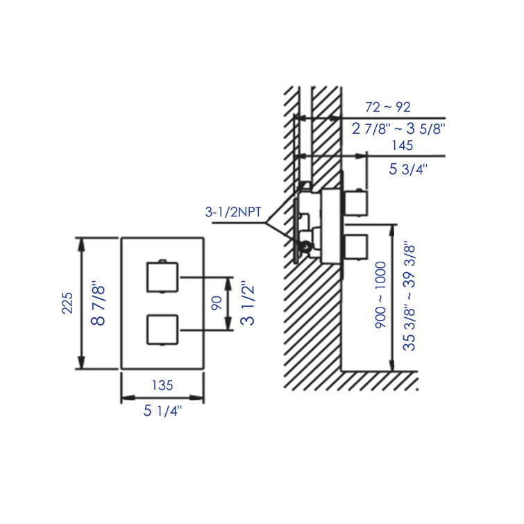 Brushed Nickel Square Knob Thermostatic Shower Mixer