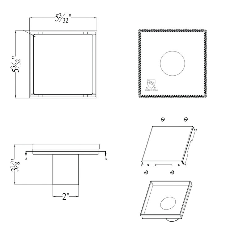 5.25'' Square Brushed Stainless Steel Shower Drain