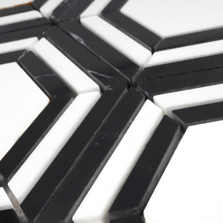 Black and White Hexagon Marble Mosaic Wall Tile