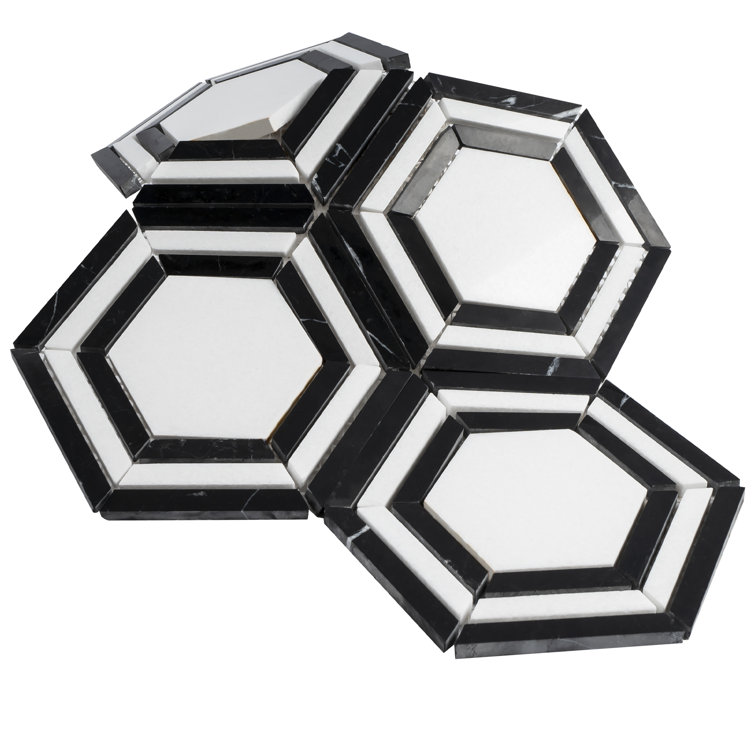 Black and White Hexagon Marble Mosaic Wall Tile