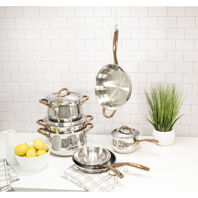 Ouro Gold 11-Piece Stainless Steel Cookware Set with Copper Handles