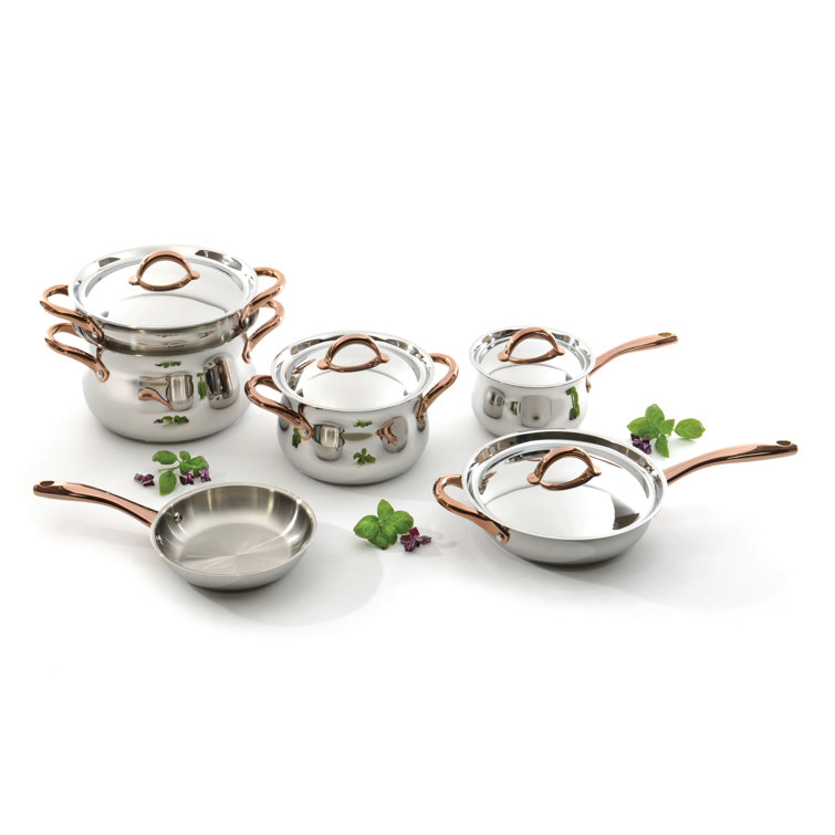 Ouro Gold 11-Piece Stainless Steel Cookware Set with Copper Handles