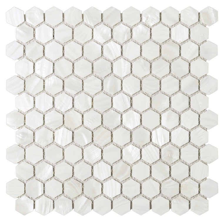 White Mother of Pearl Hexagon Mosaic Wall Tile Sheet