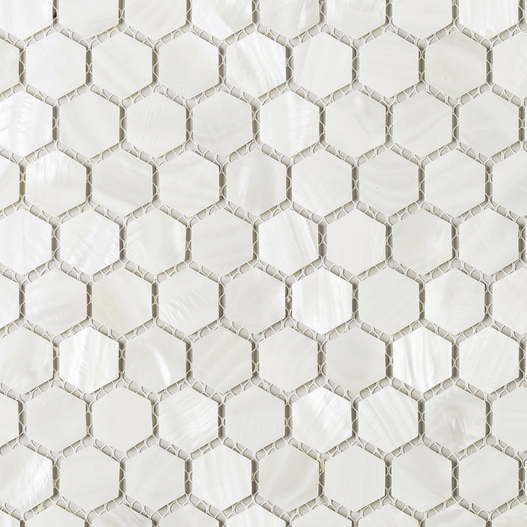 White Mother of Pearl Hexagon Mosaic Wall Tile Sheet