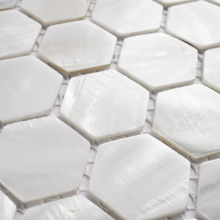 White Mother of Pearl Hexagon Mosaic Wall Tile Sheet