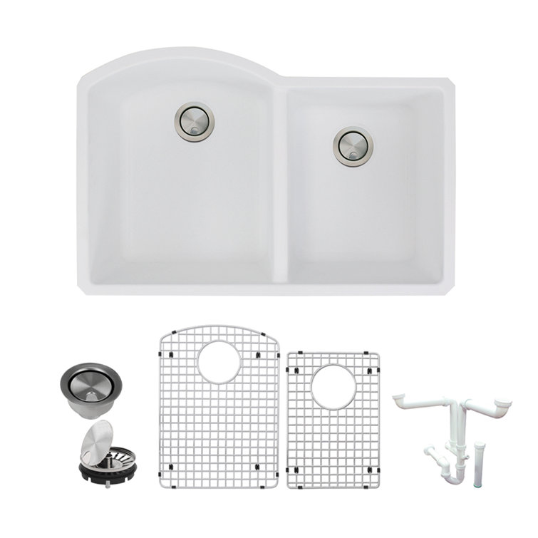 Aversa 31-inch White Granite Double Bowl Kitchen Sink