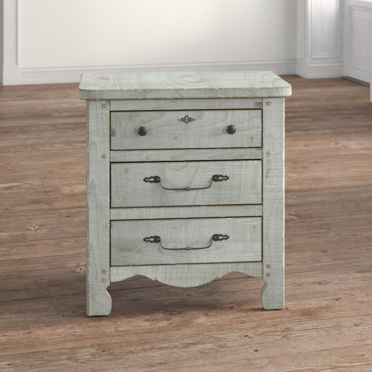 Traditional Gray 3-Drawer Nightstand in Rough Sawn Pine