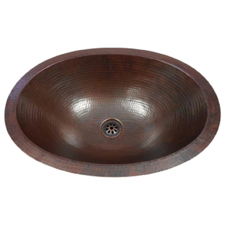 16'' Oval Rustic Copper Bathroom Sink with Grid Drain