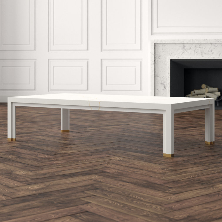 White Solid Beech Wood Coffee Table with Gold Accents