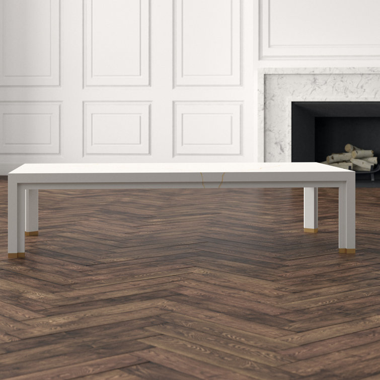 White Solid Beech Wood Coffee Table with Gold Accents