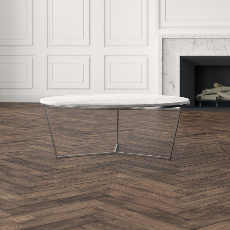 Contemporary Bianco Carrara Marble & Brushed Brass Round Coffee Table