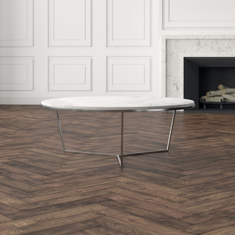 Contemporary Bianco Carrara Marble & Brushed Brass Round Coffee Table
