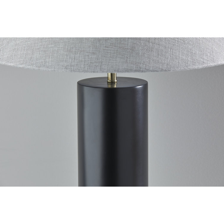 Black Solid Wood Table Lamp with Gray Linen Shade